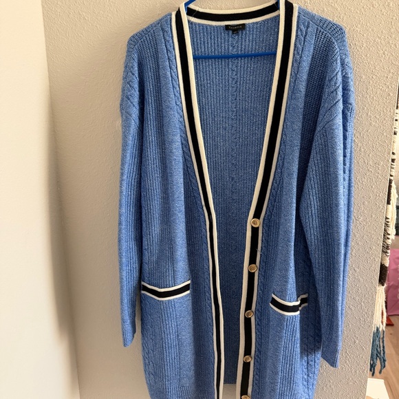 Talbots Sweaters - Talbots Blue Cardigan with Black and White Accents